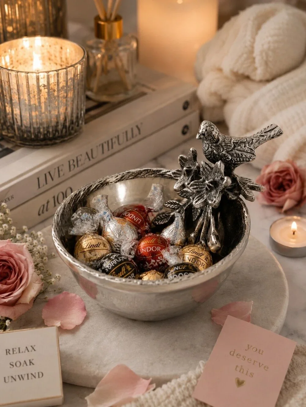Pier 1 Imports Silver Bird & Floral Metal Catchall Bowl Home Decor
